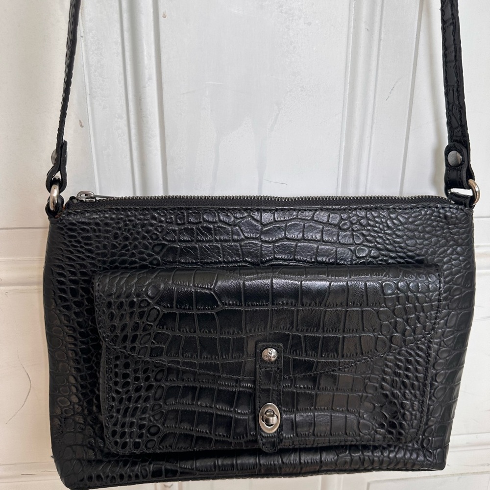 Black Crocodile-Embossed Leather Bag